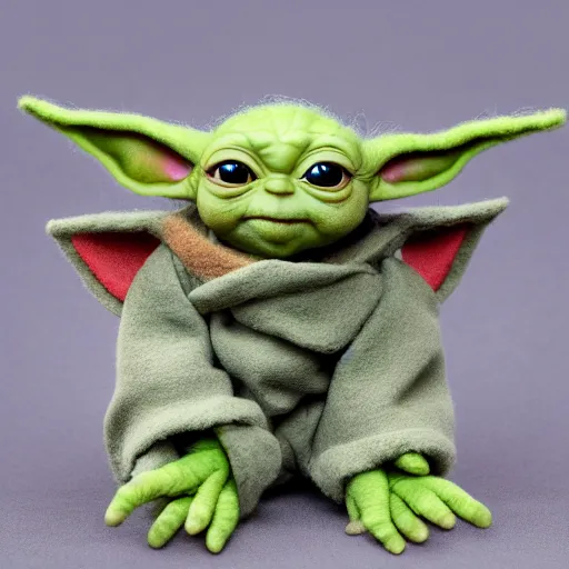 Image similar to baby yoda as a muppet. highly detailed felt. hyper real photo. 4 k.