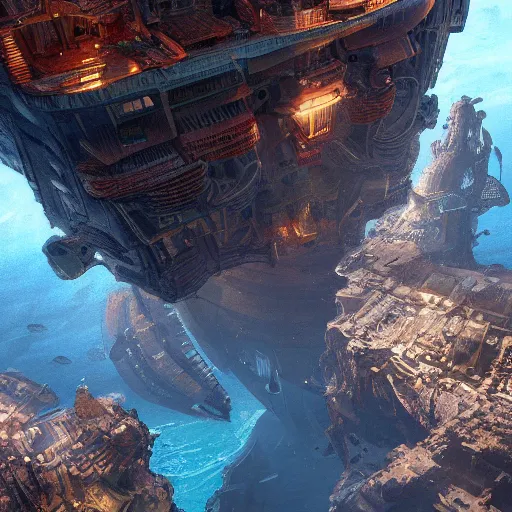 Prompt: a first person view looking at a giant seahorse circling above the city of atlantis, by Cedric Peyravernay, highly detailed, excellent composition, cinematic concept art, dramatic lighting, trending on ArtStation