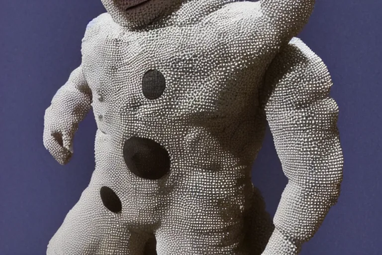 Image similar to a scene depicting a character wearing a diy suit made from foam, pointillism, super detailed, soft light