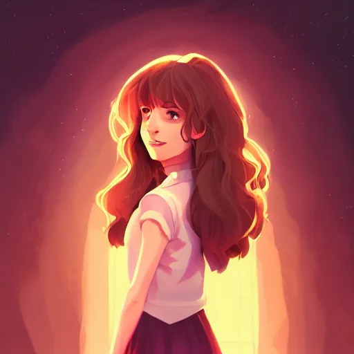 Image similar to J.K. Rowling as Hermione Granger, ambient lighting, 4k, anime key visual, lois van baarle, ilya kuvshinov, rossdraws, artstation