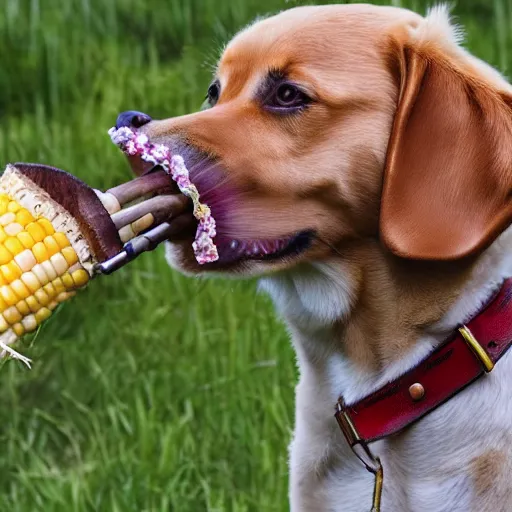 Image similar to a dog with a corn cob pipe in its mouth, award winning nature photography