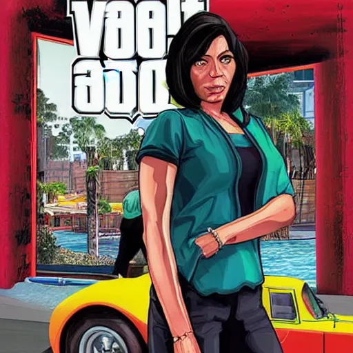 Prompt: vicky pollard, GTA V, cover art