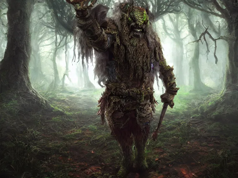 Prompt: Scared High Fantasy Dwarf Druid tripping through Haunted Swamp, RPG Portrait Reference, Oil Painting, Trending on Artstation, octane render, Insanely Detailed, 8k, HD