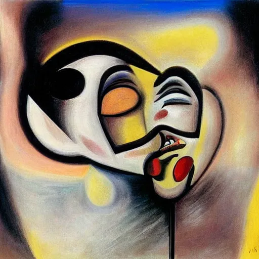 Image similar to Oil painting by Roberto Matta. Two mechanical gods kissing. Oil painting by Marlene Dumas. Dali.