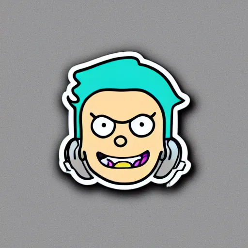 Prompt: a pickle-rick, svg sticker, vector art, wearing headphones, jamming to music