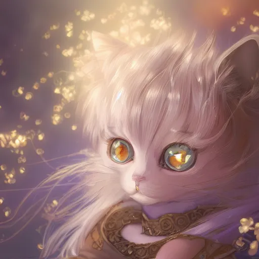 Prompt: very beautiful!!!!!! digital painting of a blushing silver-haired cat girl on golden background masterpiece!!!!!!, neko, maid, wlop, cinematic lighting, highly detailed, digital painting, artstation, concept art, smooth, sharp focus, illustration, art by Akihiko Yoshida, Greg Rutkowski and Alphonse Mucha 4k, 8k, ultra HD, render in octane