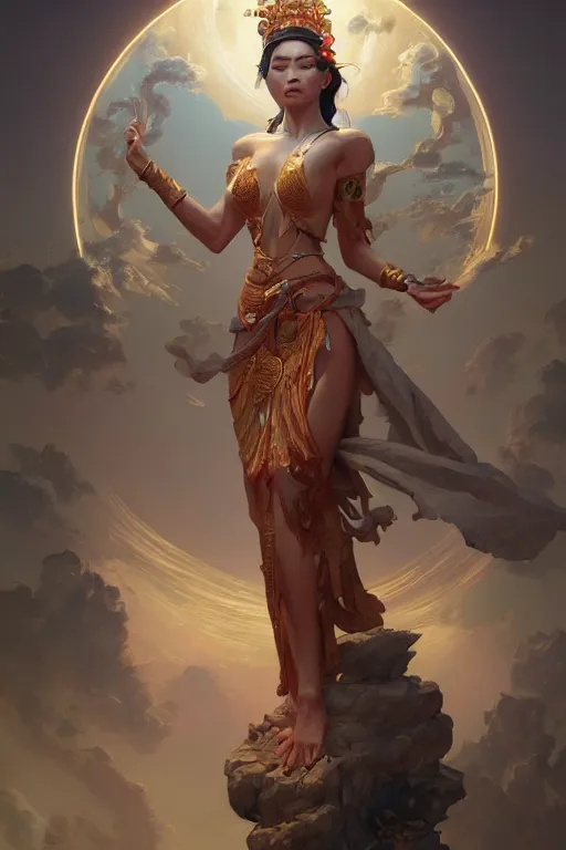 Image similar to goddess of the vietnamese, highly detailed, digital painting, artstation, concept art, smooth, sharp focus, illustration, unreal engine 5, 8 k, art by artgerm and greg rutkowski and edgar maxence