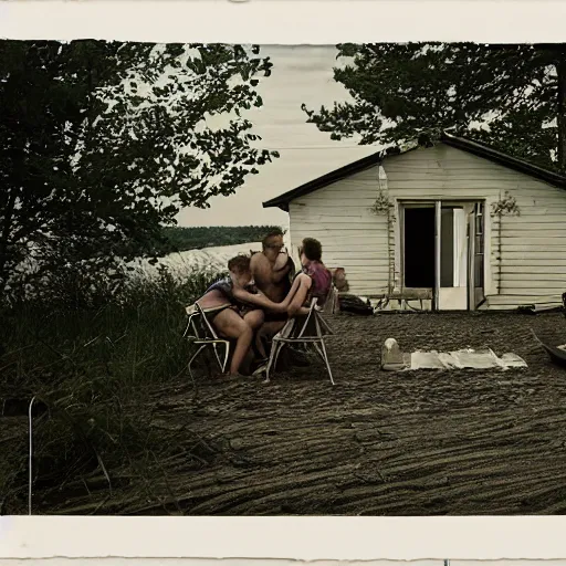 Image similar to summer'2 2, vacation at the baltic sea. people inside a summer home in the baltic, photo by gregory crewdson