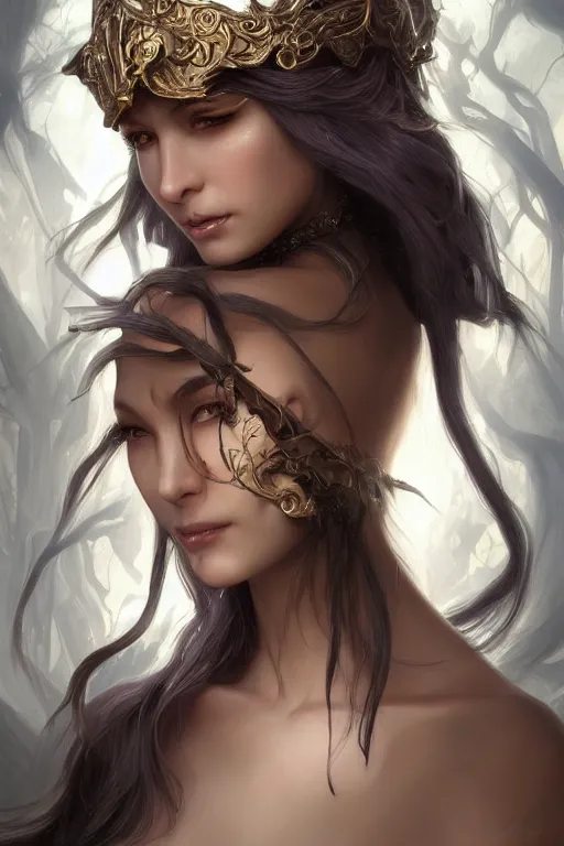 Prompt: !dream Portrait of beautiful smiling Ultra realistic illustration, beautiful alluring female dark elf woman, prioress, fantasy, intricate, elegant, highly detailed, digital painting, artstation, concept art, smooth, sharp focus, illustration, art by Yintion J , Jiang Geping and artgerm and greg rutkowski and alphonse mucha.