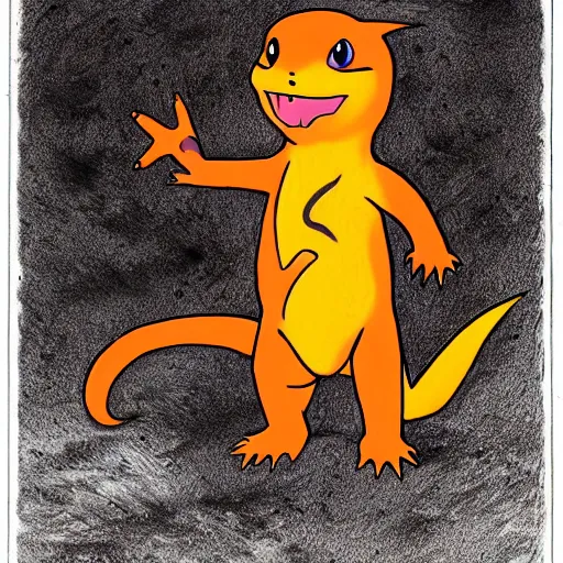 Image similar to a portrait of charmander by tim burton, photorealistic and highly detailed. Gothic.