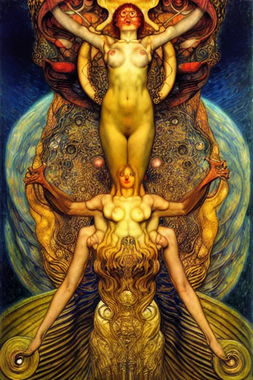 Image similar to Divine Chaos Engine by Karol Bak, Jean Delville, William Blake, Gustav Klimt, and Vincent Van Gogh, symbolist, visionary