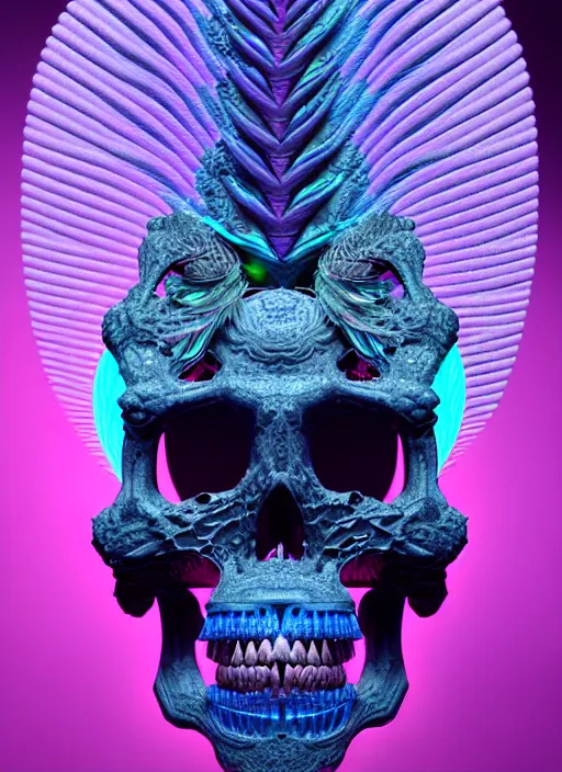 Image similar to 3 d goddess profile portrait, sigma 5 0 0 mm f / 5. beautiful intricate highly detailed quetzalcoatl skull and feathers. bioluminescent, plasma, lava, ice, water, wind, creature, thunderstorm! artwork by tooth wu and wlop and beeple and greg rutkowski, 8 k trending on artstation,