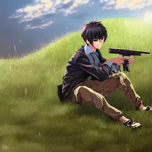 anime boy with machine gun