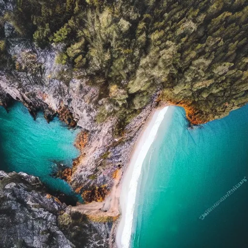 Image similar to nature landscape, aerial view, drone photography, cinematic, mountains and ocean