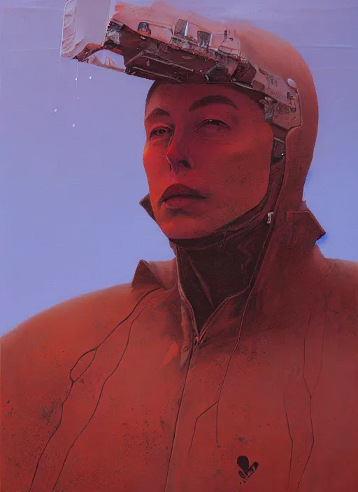 Image similar to A painting of Elon Musk in style of Beksinski. Very detailed