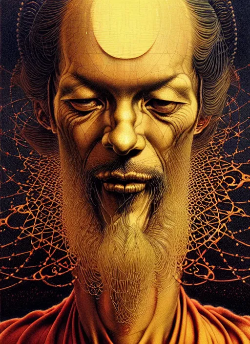 Prompt: detailed image of Avicenna Ibn Sina by Ayami Kojima, Amano, Karol Bak, Greg Hildebrandt, and Mark Brooks, rich deep gold colors. Beksinski painting, part by Adrian Ghenie and Gerhard Richter. art by Takato Yamamoto. masterpiece . intricate artwork by Tooth Wu and wlop and beeple, greg rutkowski, very coherent symmetrical artwork, cinematic, hyper realism, high detail, octane render, unreal engine, 8k, Vibrant colors, Smooth gradients, High contrast, depth of field. by Katsuhiro Otomo, full body character drawing, inspired by Evangeleon, clean ink detailed line drawing, intricate detail, extremely detailed. painting by Arthur Rackham, Eugene de Blaas, Frederic Leighton