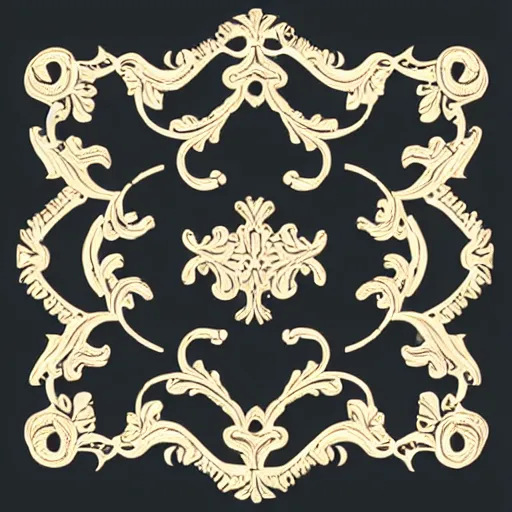 Image similar to ornate rococo embroidery pattern design bordering a box, flat clean lines, made in illustrator