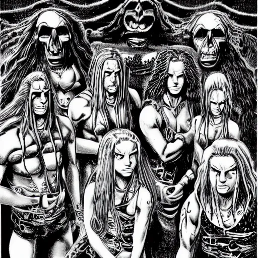 Image similar to Metalocalypse by Kentaro Miura, highly detailed, black and white