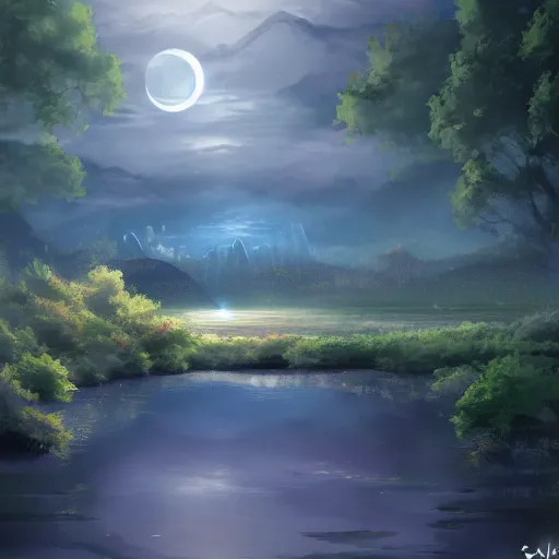 Image similar to mystical scenery , by Sakimori, digital art, pixiv scenery art