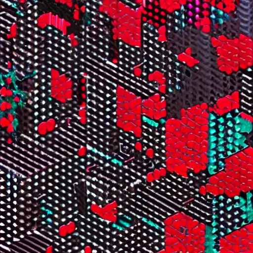 Image similar to 2 d generative art, condensed minimalistic detailed concept art painting art deco pattern black diamonds + red flowers and diamonds by beeple, exquisite detail