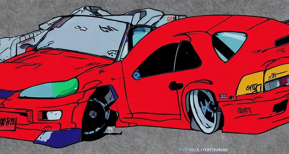 Image similar to evangelion themed toyota supra, 9 0 s anime style