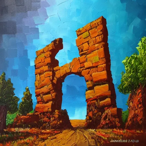 Image similar to colorful andreas rocha impasto!! acrylic painting of the gateway of a forgotten civilization