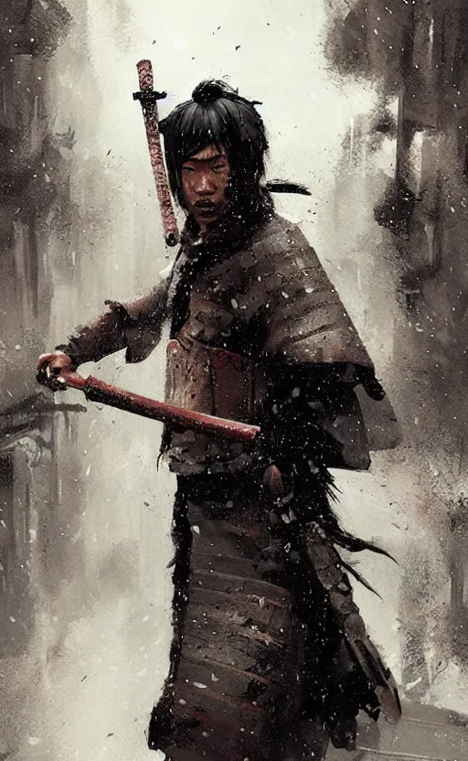 Image similar to samurai in rain, arcane, by fortiche, by greg rutkowski, esuthio, craig mullins