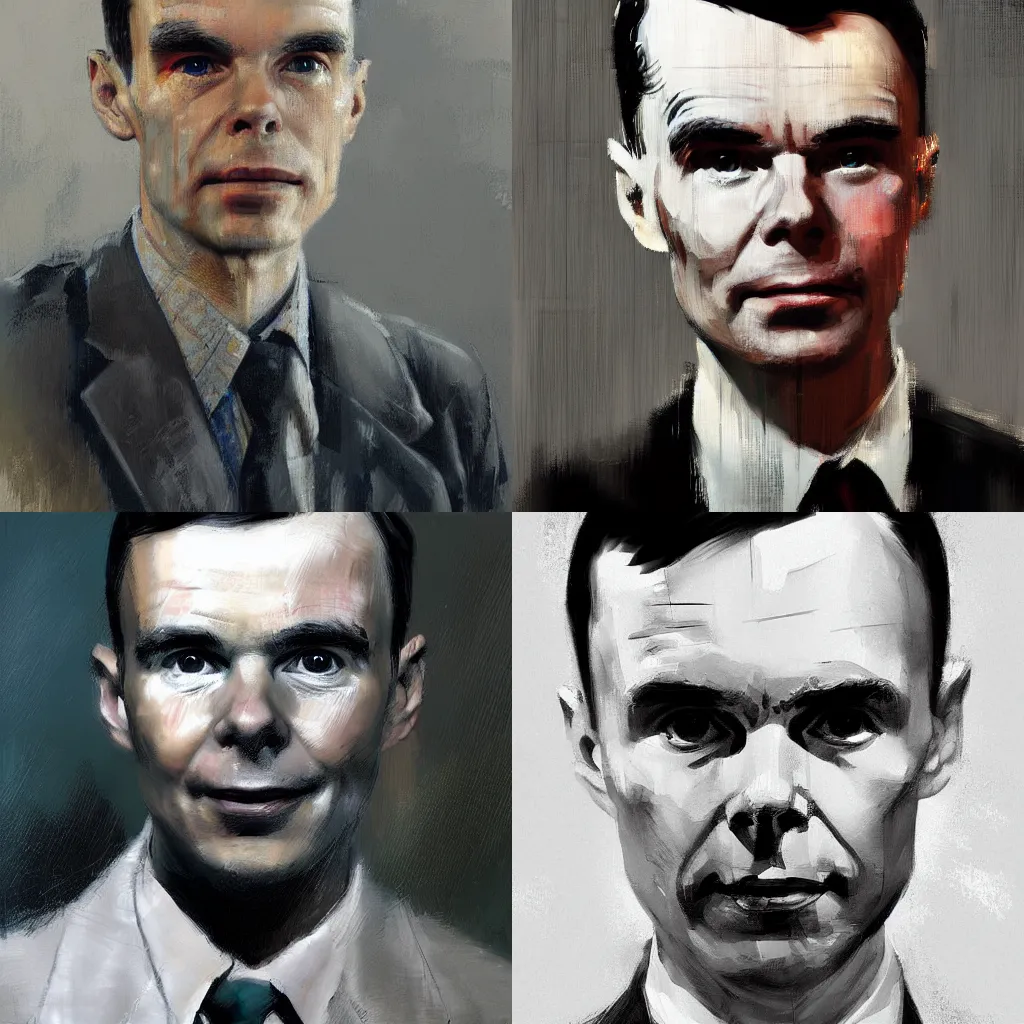 Image similar to A realistic hyperdetailed digital oil portrait painting of Alan Turing in the style of Guy Denning, Ruan Jia, and Craig Mullins. Trending on ArtStation, DeviantArt, and Instagram. CGSociety Digital art.