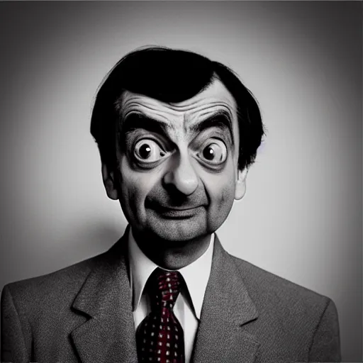 Image similar to “Ring camera footage of Mr. Bean at night, in the style of Richard Avedon”