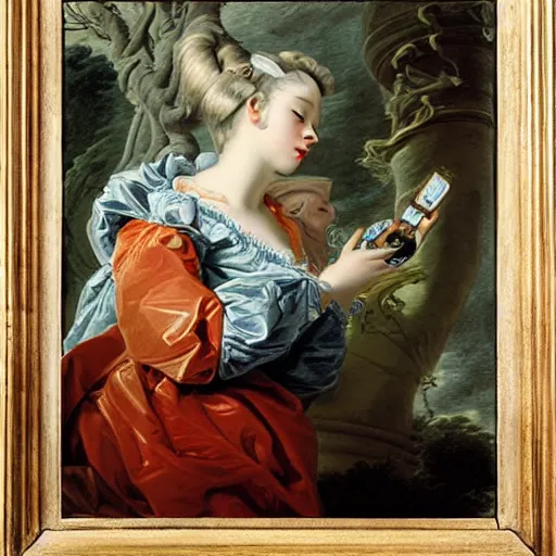 Prompt: a portrait of a female android by francois boucher