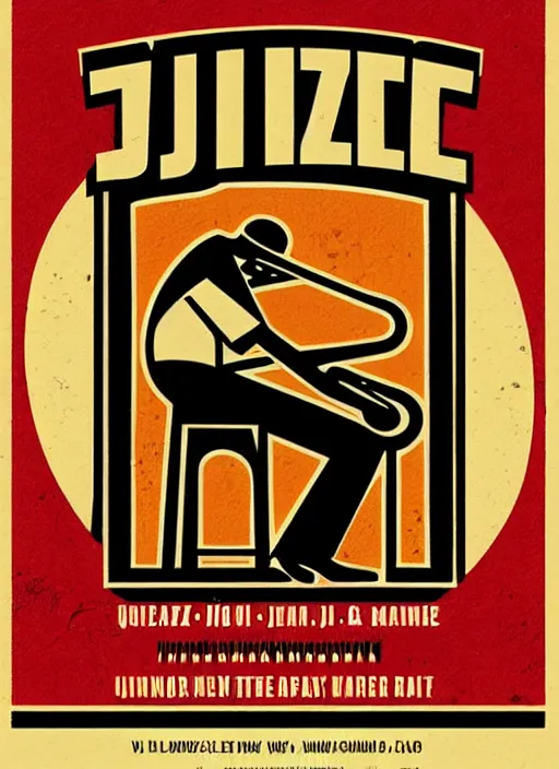 Prompt: of jazz festival poster, matchbox label style, duotone,