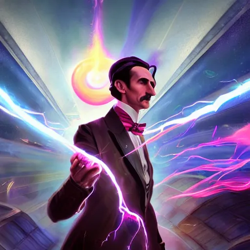 Prompt: portrait of nikola tesla as willy wonka, league of legends amazing splashscreen artwork, fantasy, splash art, natural light, elegant, photorealistic facial features, intricate, fantasy, detailed face, atmospheric lighting, anamorphic lens flare, cinematic lighting, league of legends splash art, hd wallpaper, ultra high details by greg rutkowski