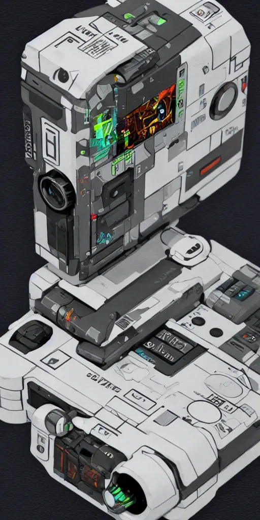 Image similar to an extremely complex and advanced cyberpunk gameboy, style of Aperture Science