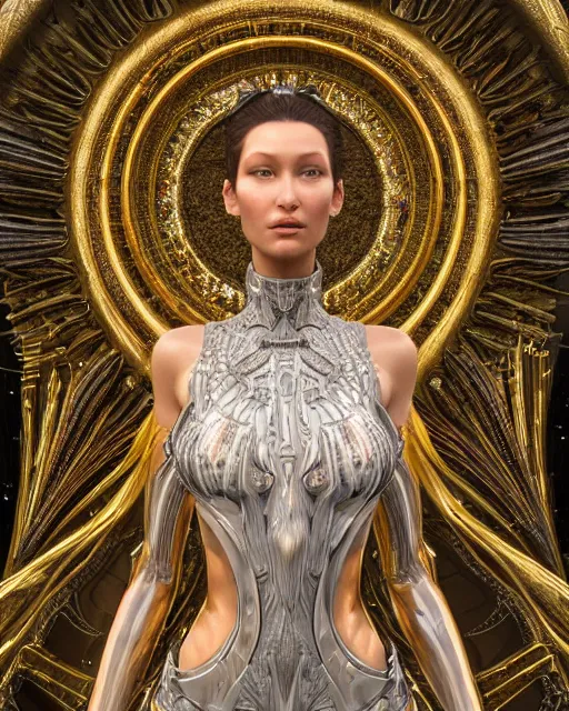 Image similar to a highly detailed metahuman 4 k close up render of an alien goddess bella hadid monument renaissance in iris van herpen dress schiaparelli in diamonds crystals swarovski and jewelry iridescent in style of alphonse mucha gustav klimt trending on artstation made in unreal engine 4