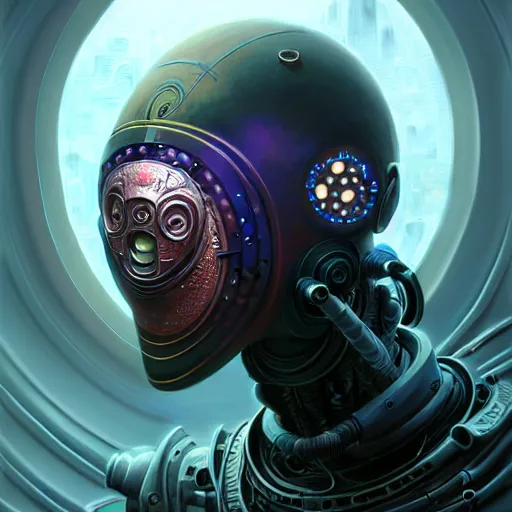 Image similar to low angle shot of a cyberpunk gazmask robot character, intricate, elegant, highly detailed, centered, digital painting, artstation, concept art, front shot, smooth, sharp focus, illustration, artgerm, Tomasz Alen Kopera, Peter Mohrbacher, donato giancola, Joseph Christian Leyendecker, WLOP, Boris Vallejo