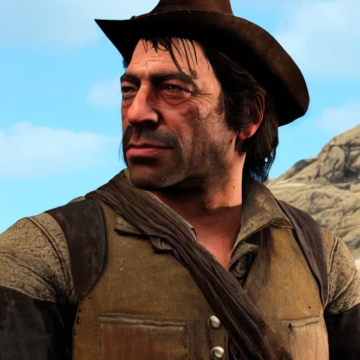 Prompt: javier bardem stars as hosea matthews in the playstation 4 video game red dead redemption, high quality detailed screenshot