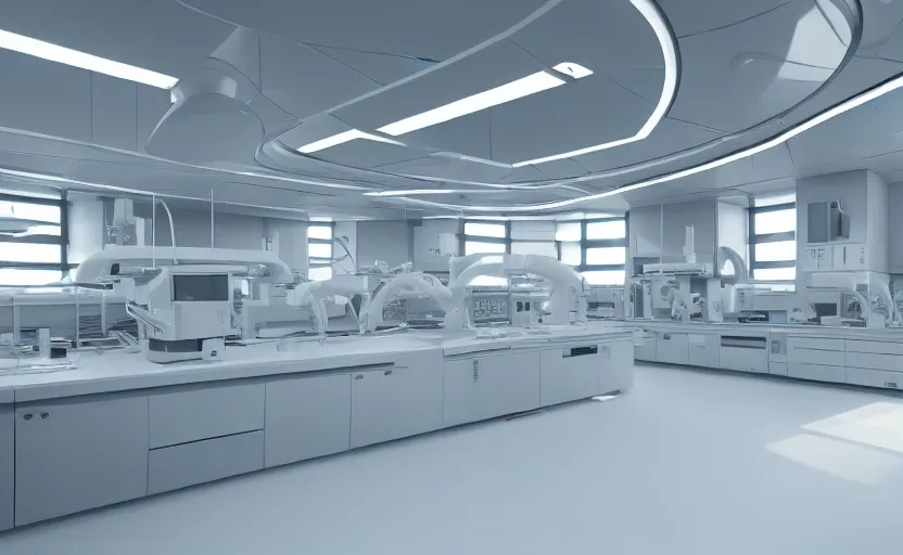 Image similar to highly detailed futuristic modern laboratory, 8 k render, natural light, sharp