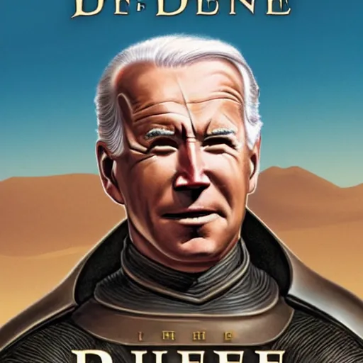 Image similar to book cover god emperor of dune. cartoon joe biden face on sandworm. cover art cgi movie poster style