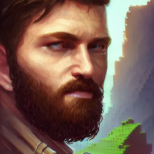 Prompt: steve from minecraft, character portrait, concept art, intricate details, highly detailed 4 k by greg rutkowski, michael whelan