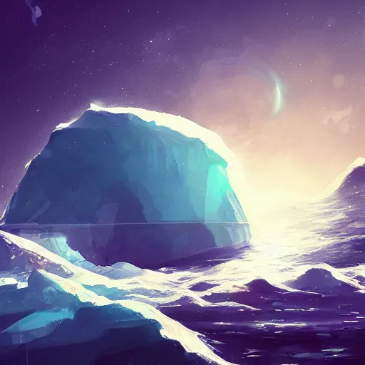 Image similar to transparent iceberg floating in space, by anato finnstark, by alena aenami, by john harris, by ross tran, by wlop, by andreas rocha