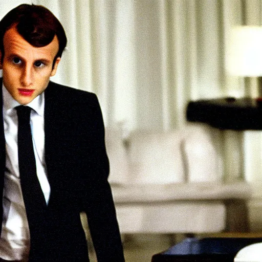 Image similar to child Emmanuel Macron in American Psycho (1999)