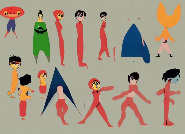 Image similar to character shape design exploration of a strong sturdy warrior minimalist mixed media layout from masaaki yuasa ( 1 9 9 7 )