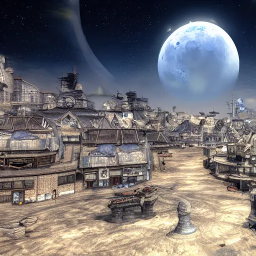 Image similar to final fantasy xiv, moonwalker photo, city art of city street on the moon, a detailed image of a future norilsk base, sci fi - game rendered, 4 k, detailed