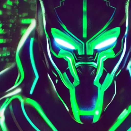 Prompt: black panther with neon lights, cyberpunk, 8K, close up shot,