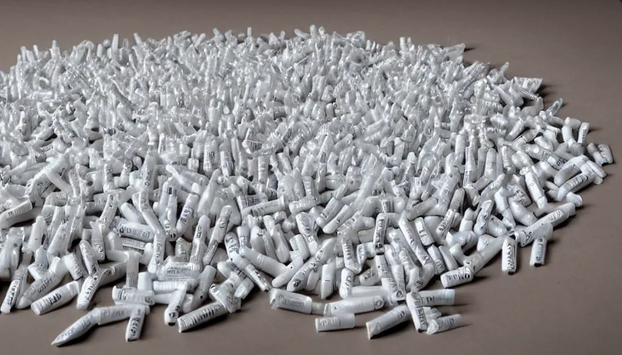 Prompt: a hundred white plastic pens have fallen, hyperrealistic shaded