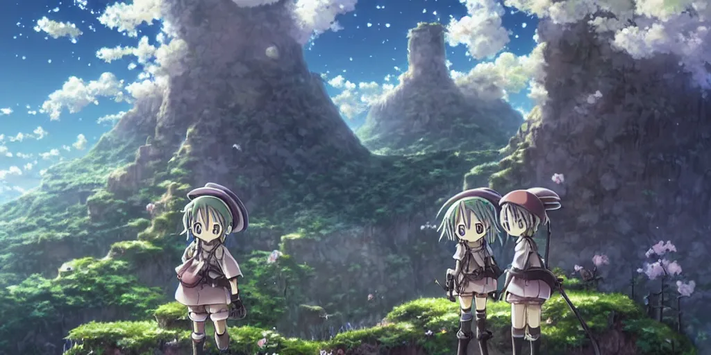 Image similar to made in abyss anime underground landscape art, anime key visual, tag art