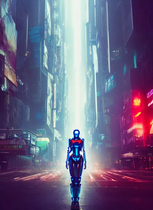 Prompt: cyberpunk,sci-fi, fantasy,Kodak Portra 400, 8K, soft light, volumetric lighting, highly detailed photo of a beautiful cyborg robot woman in a street of new york + face,night, fog, cyan lighting, intricate, elegant, highly detailed, digital painting, artstation, concept art, smooth, sharp focus, illustration,art by artgerm and greg rutkowski and alphonse mucha , sigma art 85mm F1.8