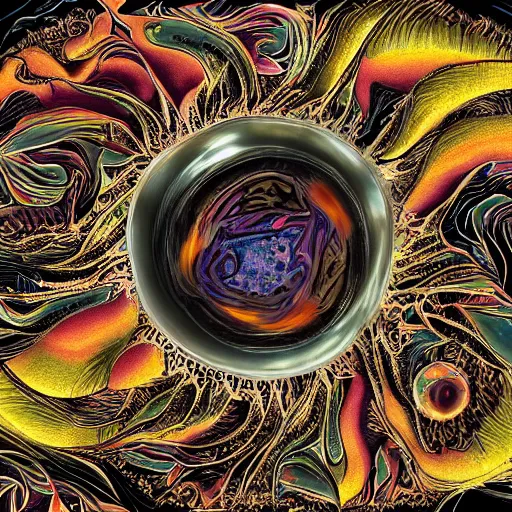 Image similar to a bowl of boiling imagination, super freaky, ultra detailed, digital painting