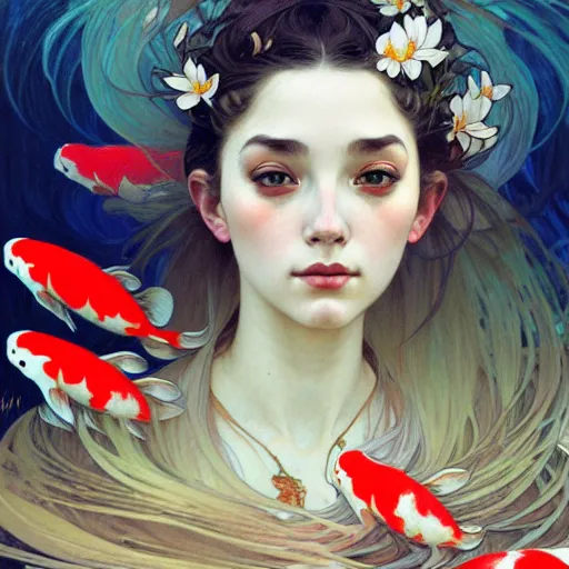 Portrait of a girl surrounded by Koi fish, face, | Stable Diffusion ...