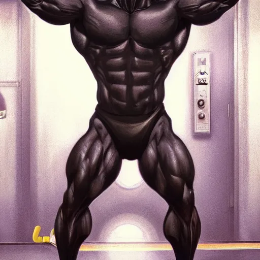 Image similar to splash art of a hyper - muscular black - coated anthropomorphic horse character in a research facility wearing a suit pumping chemicals into their muscles, long hair, exaggerated muscles, highly detailed, furry, furaffinity, digital painting, artstation, sharp focus, illustration, art by artgerm, greg rutkowski, alphonse mucha